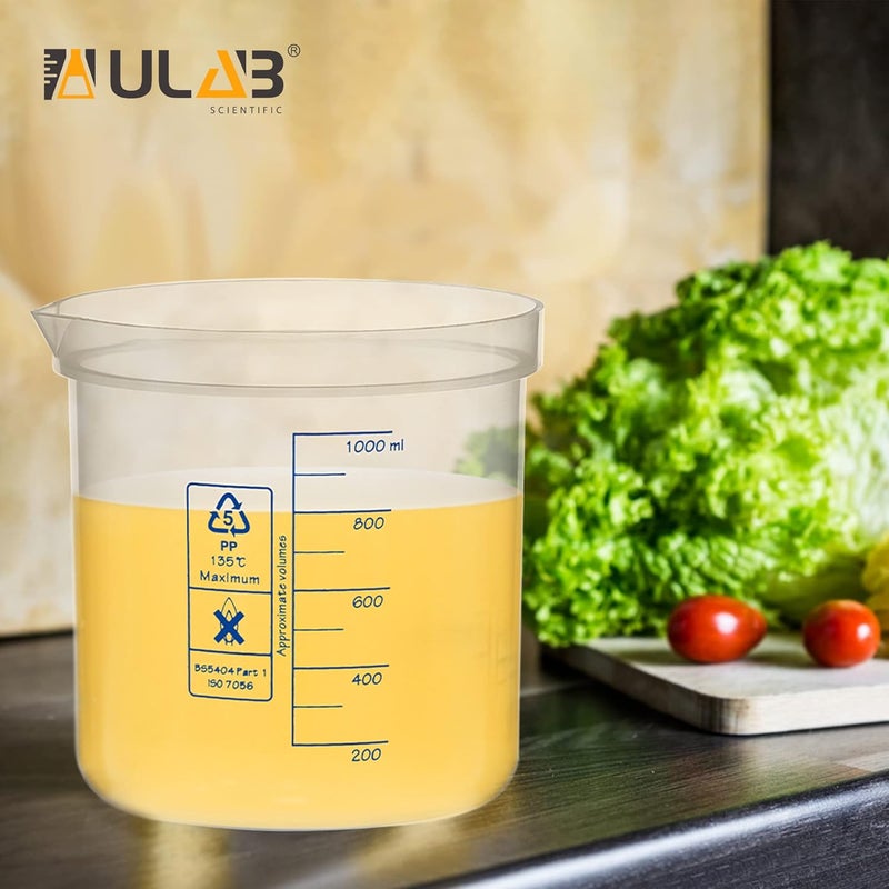 ULAB Scientific Stackable Graduated Plastic Beakers, 3pcs of 1000ml(33.8oz), with Easy-to-Read Printings in Blue, UBP1016 - Image 5